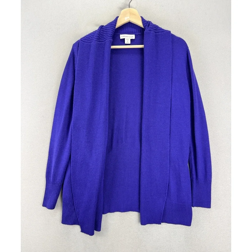 Coldwater Creek Women's Sz M Blue Open Front Merino Wool‎ Blend Cardigan Sweater